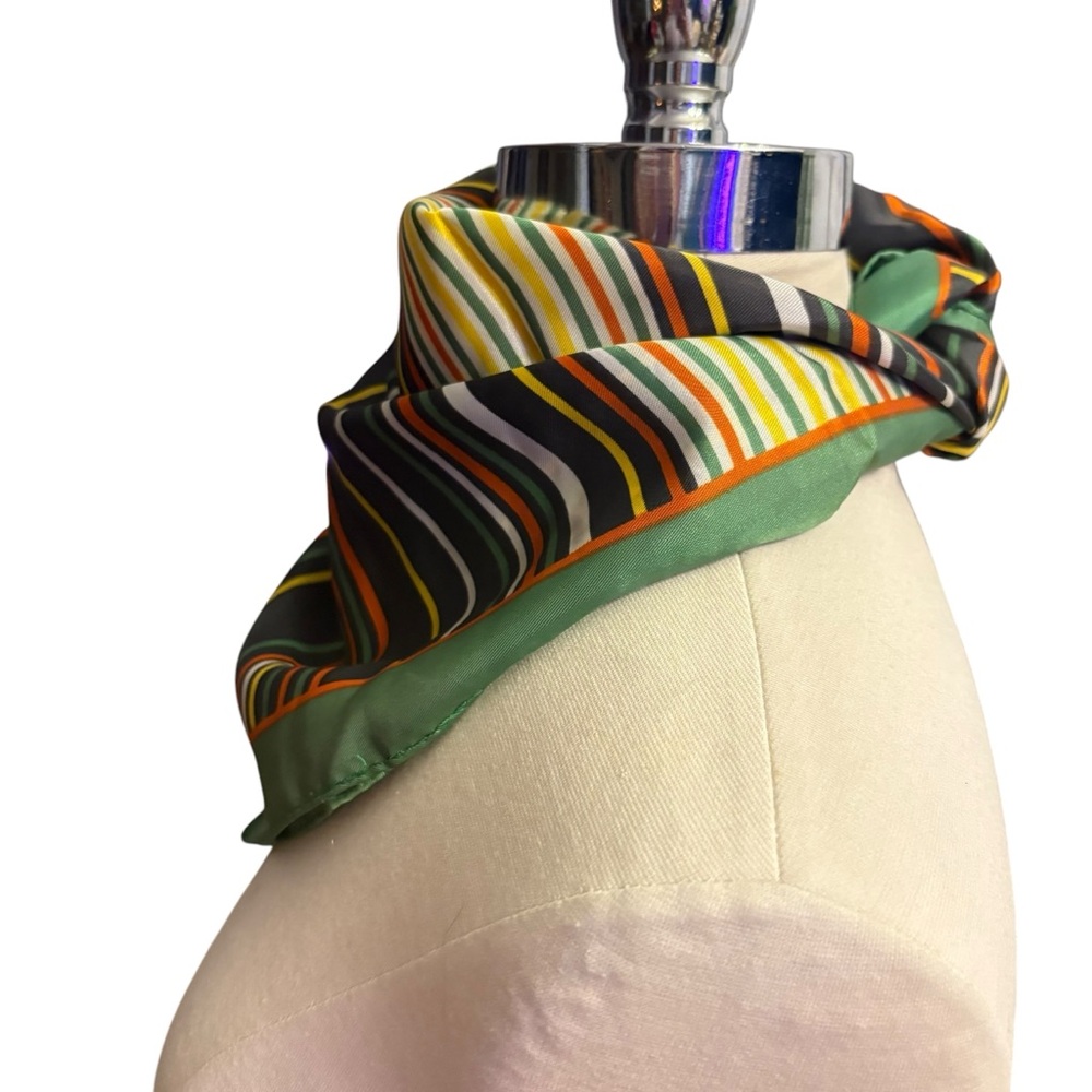 🔴 5 for $40 SALE! 
Vintage Brown & Green’s Striped Polyester Square Scarf - Picture 3 of 11